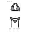 Комплект білизни Passion SATARA SET XXL/XXXL black, топ, пояс для панчіх, стрінг