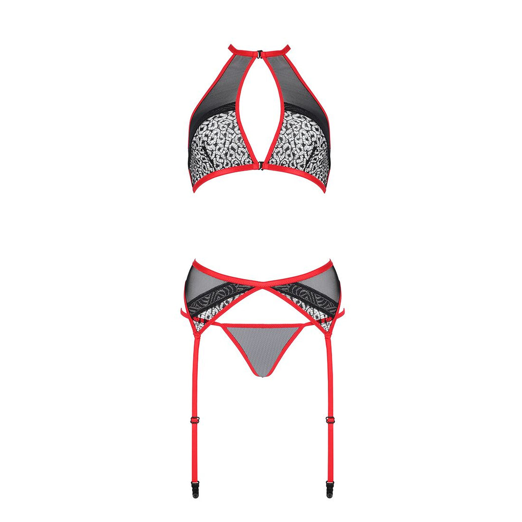 Passion (Польща) Комплект білизни Passion SATARA SET L/XL red, топ, пояс для панчіх, стрінги