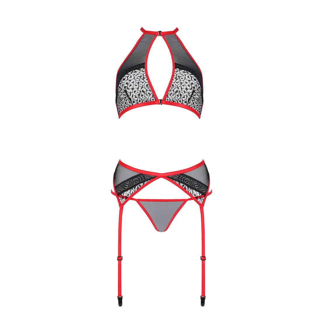 Passion (Польща) Комплект білизни Passion SATARA SET S/M red, топ, пояс для панчіх, стрінги