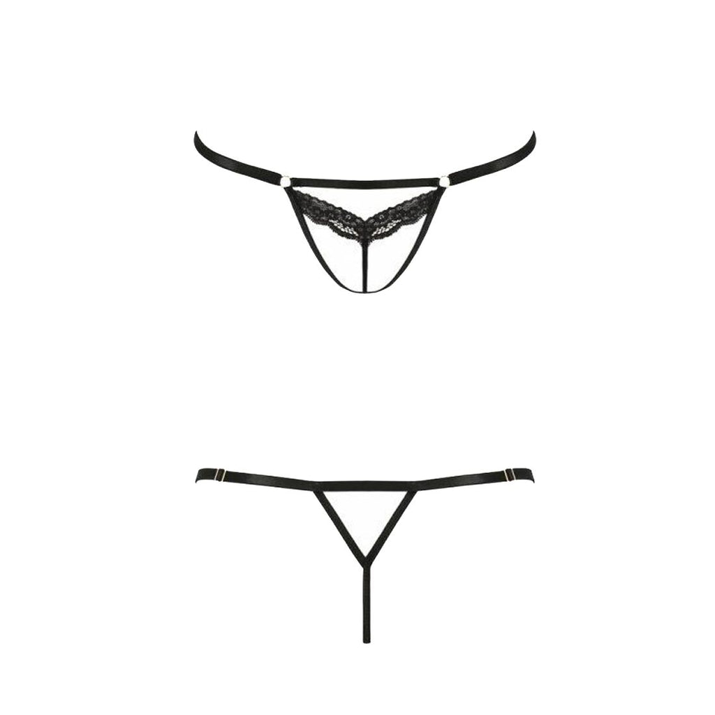 Passion (Польща) Відверті трусики-стрепи з мереживом Passion Exclusive SOLON THONG XXL/XXXL, black