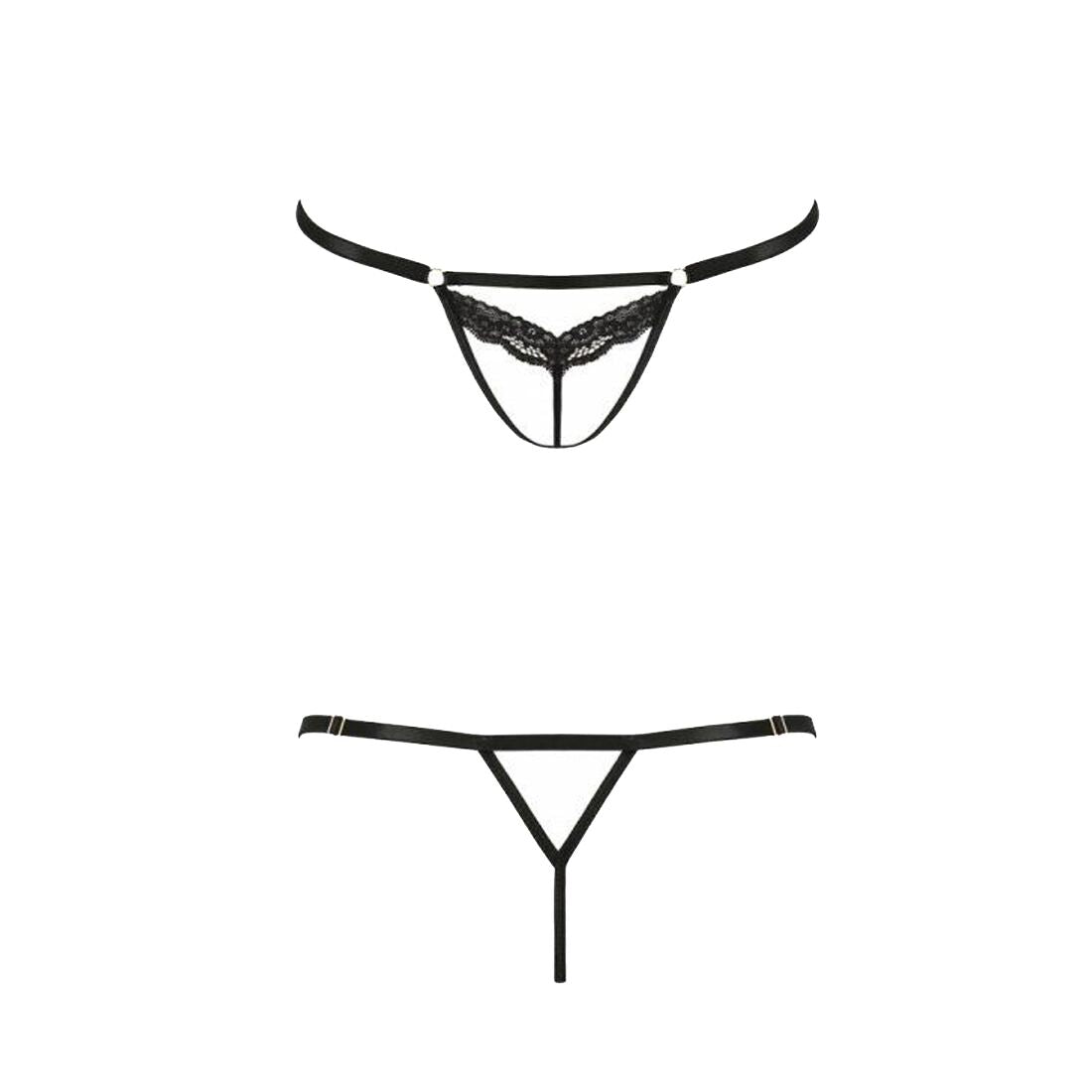 Passion (Польща) Відверті трусики-стрепи з мереживом Passion Exclusive SOLON THONG XXL/XXXL, black