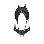 Боді з відкритим доступом Passion TASMINA BODY L/XL black, екошкіра, шнурівки, а
