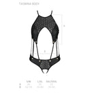 Боді з відкритим доступом Passion TASMINA BODY L/XL black, екошкіра, шнурівки, а