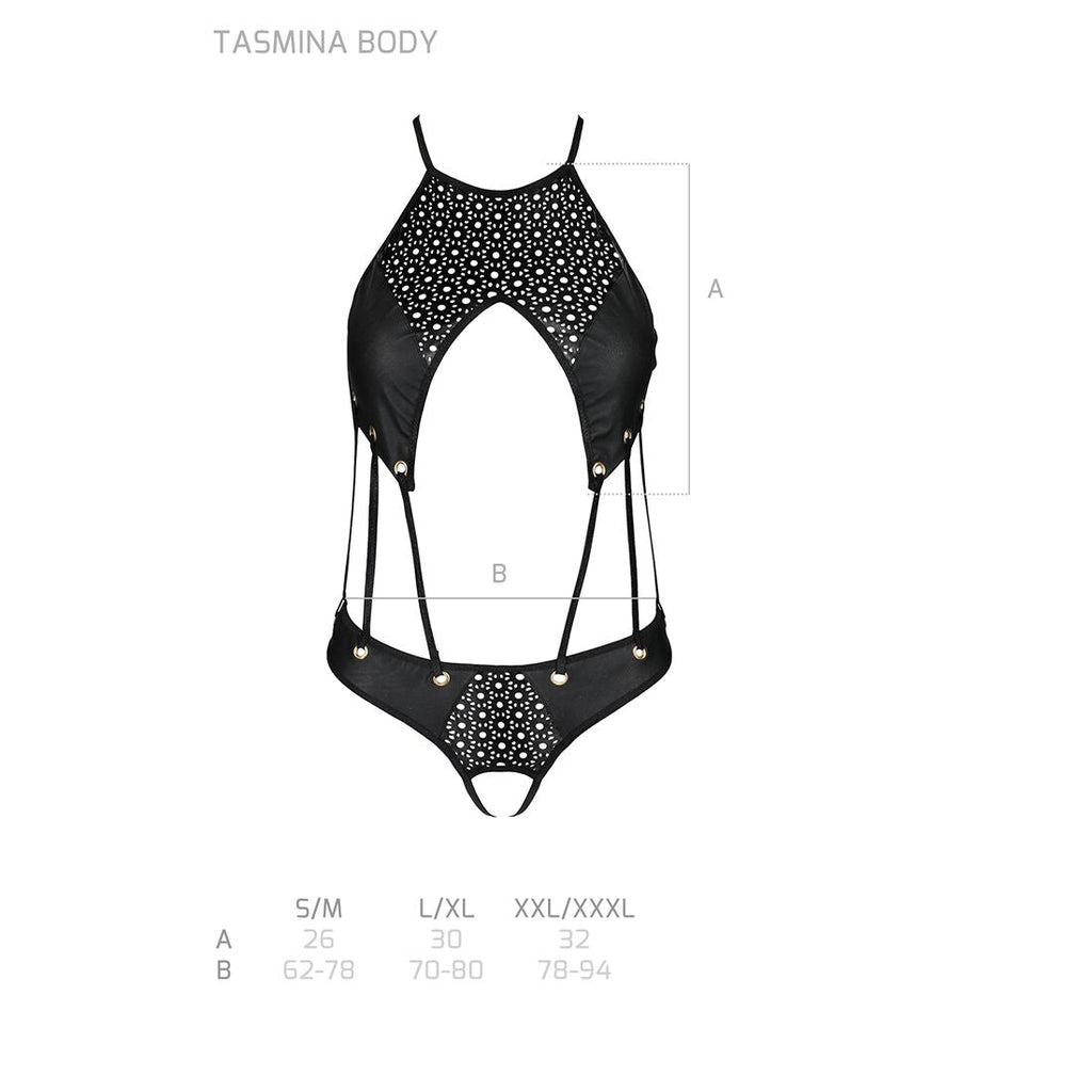 Боді з відкритим доступом Passion TASMINA BODY XXL/XXXL, black, екошкіра, шнурів