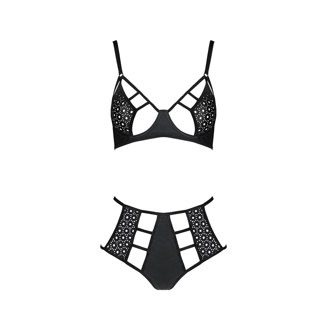 Passion (Польща) Комплект білизни Passion TASMINA SET L/XL black, ліф, високі трусики з корсетом ззаду