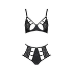 Комплект білизни Passion TASMINA SET L/XL black, ліф, високі трусики з корсетом 