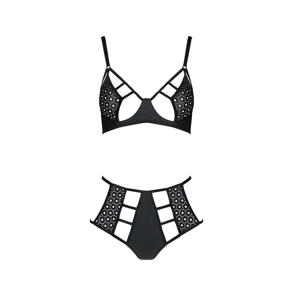 Passion (Польща) Комплект білизни Passion TASMINA SET S/M black, ліф, високі трусики з корсетом ззаду