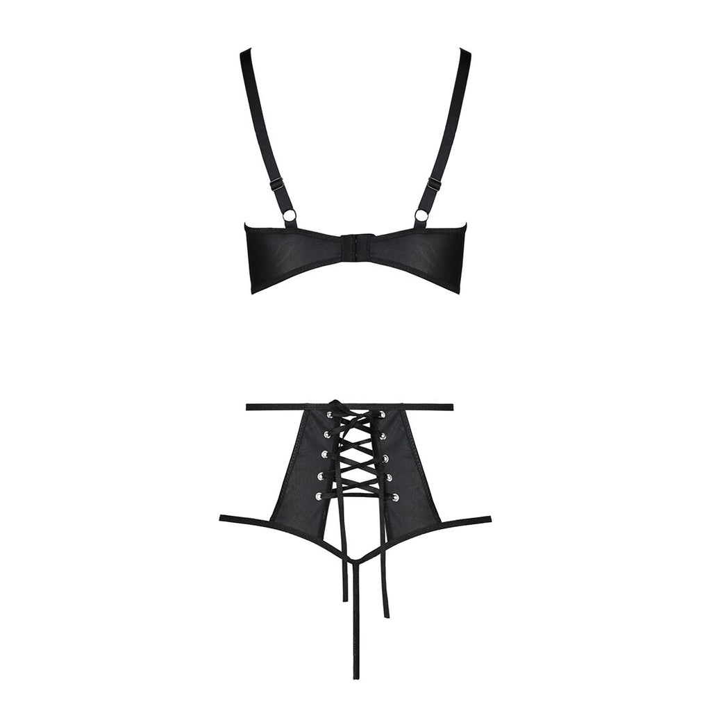 Passion (Польща) Комплект білизни Passion TASMINA SET XXL/XXXL black, ліф, високі трусики з корсетом ззаду
