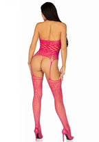 Мереживний бодістокінг з відкритим доступом Leg Avenue High neck lace bodystocking One size Raspberr
