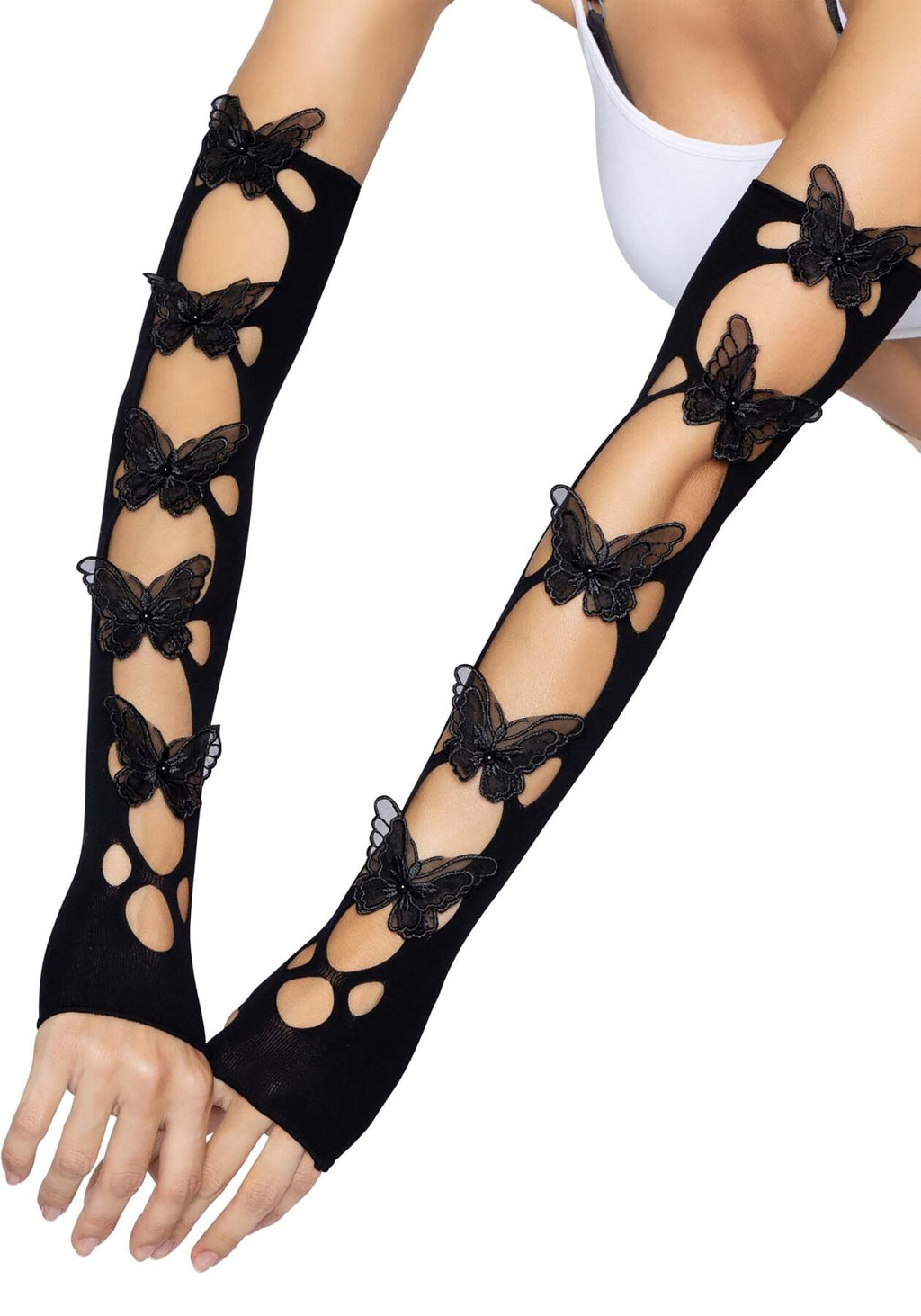 Leg Avenue (США) Мітенки Leg Avenue Butterfly applique arm warmers Black, метелики