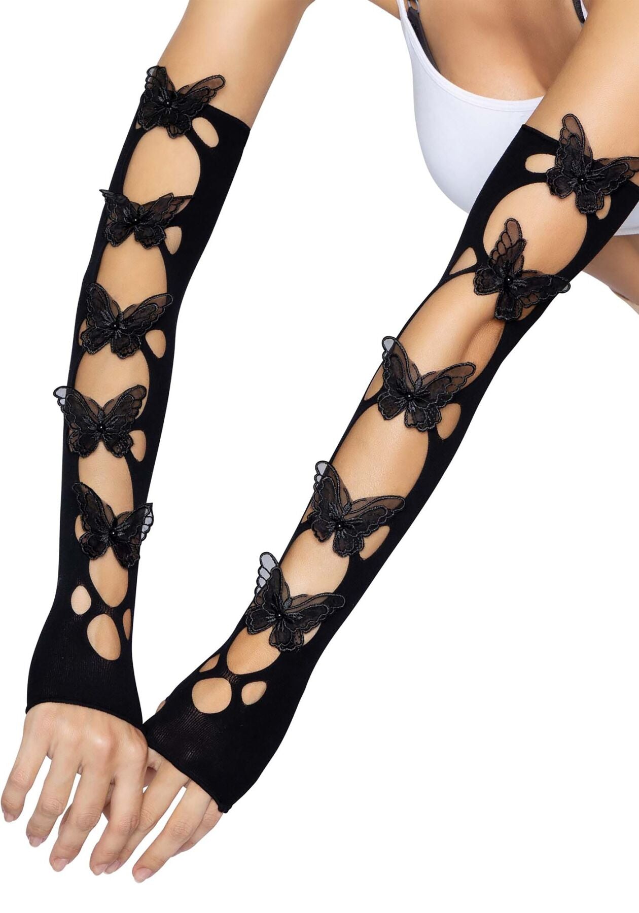 Leg Avenue (США) Мітенки Leg Avenue Butterfly applique arm warmers Black, метелики