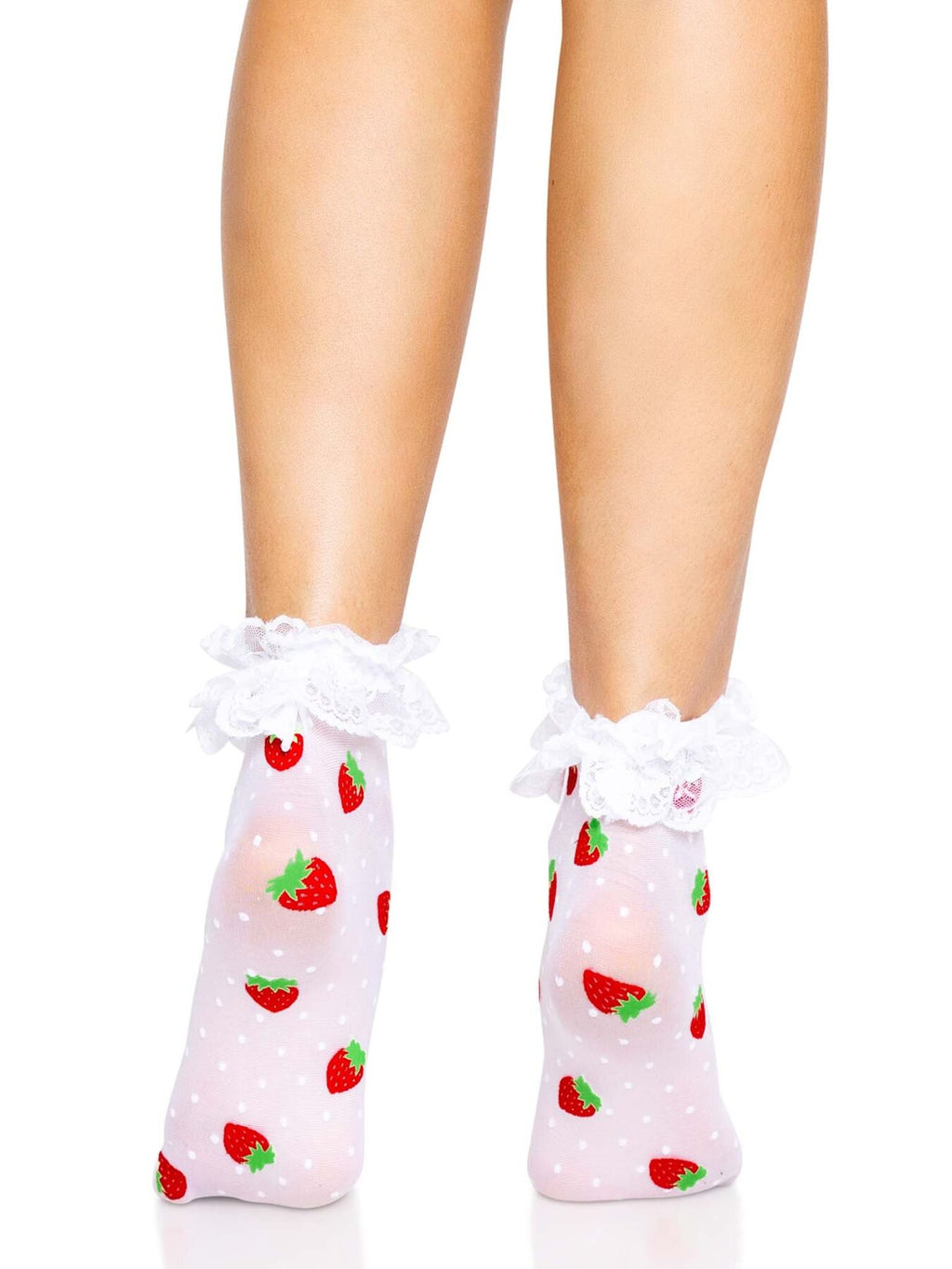 Leg Avenue (США) Шкарпетки жіночі з полуничним принтом Leg Avenue Strawberry ruffle top anklets One size, мереживні м
