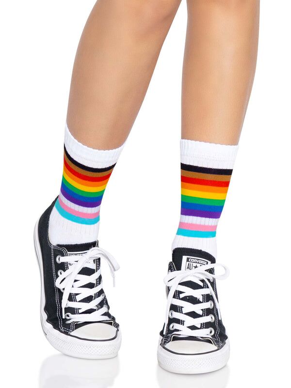 Leg Avenue (США) Шкарпетки жіночі в смужку Leg Avenue Pride crew socks Rainbow, 37–43 розмір