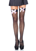 Leg Avenue (США) Панчохи-сітка з атласним бантиком Leg Avenue Fishnet Thigh Highs One size, Black With Bow Pink
