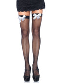 Leg Avenue (США) Панчохи-сітка з атласним бантиком Leg Avenue Fishnet Thigh Highs One size,  Black, With Bow White