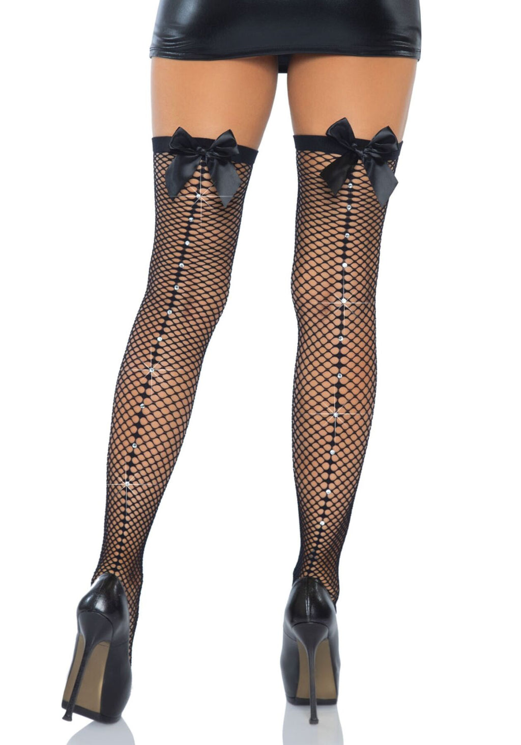 Leg Avenue (США) Панчохи-сітка зі швом ззаду Leg Avenue Bow back seam thigh highs One size Black, атласний бант