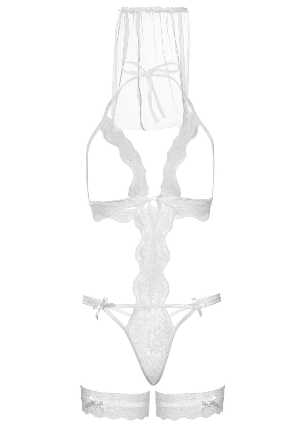 Leg Avenue (США) Костюм нареченої Leg Avenue G-string teddy, veil & garter One size White, з відкритими грудьми