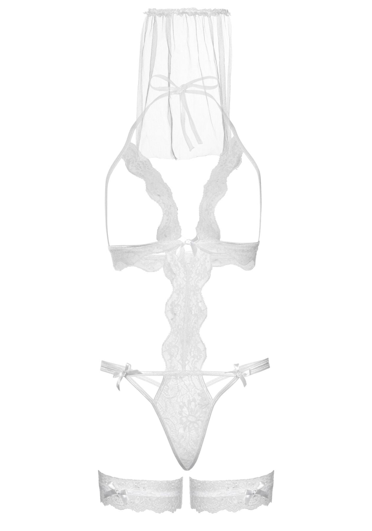 Leg Avenue (США) Костюм нареченої Leg Avenue G-string teddy, veil & garter One size White, з відкритими грудьми