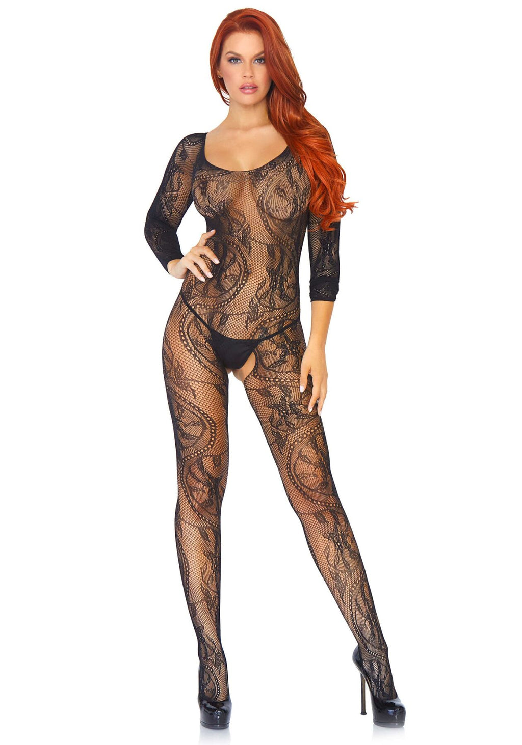 Leg Avenue (США) Бодістокінг Leg Avenue Swirl Lace Bodystocking One size Black, ажурна тканина, доступ