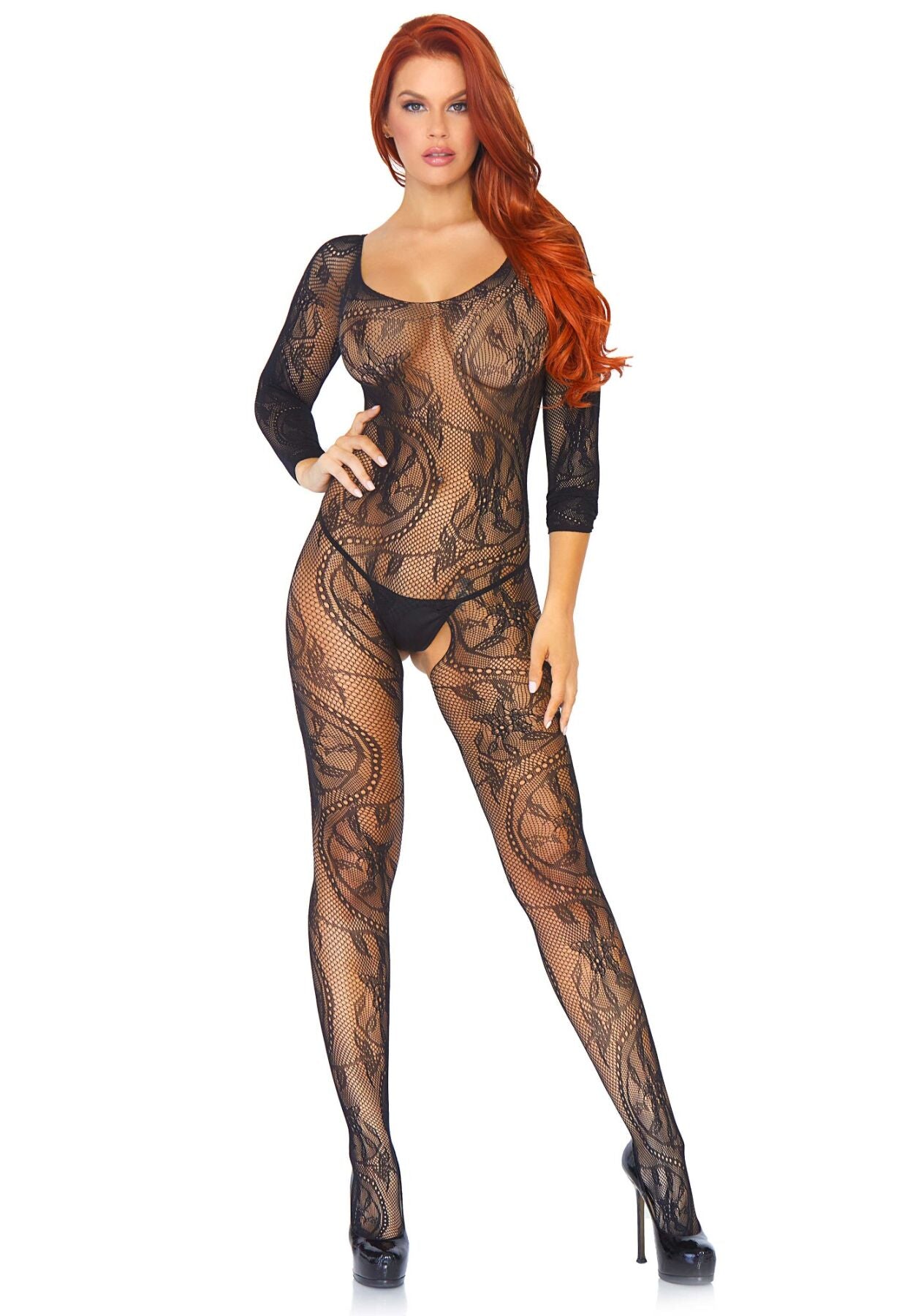 Leg Avenue (США) Бодістокінг Leg Avenue Swirl Lace Bodystocking One size Black, ажурна тканина, доступ