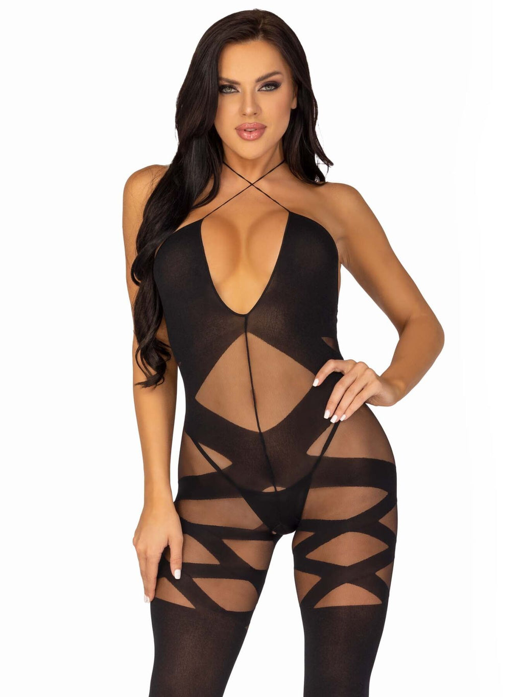 Leg Avenue (США) Бодістокінг Leg Avenue Illusion halter bodystocking One size Black, доступ