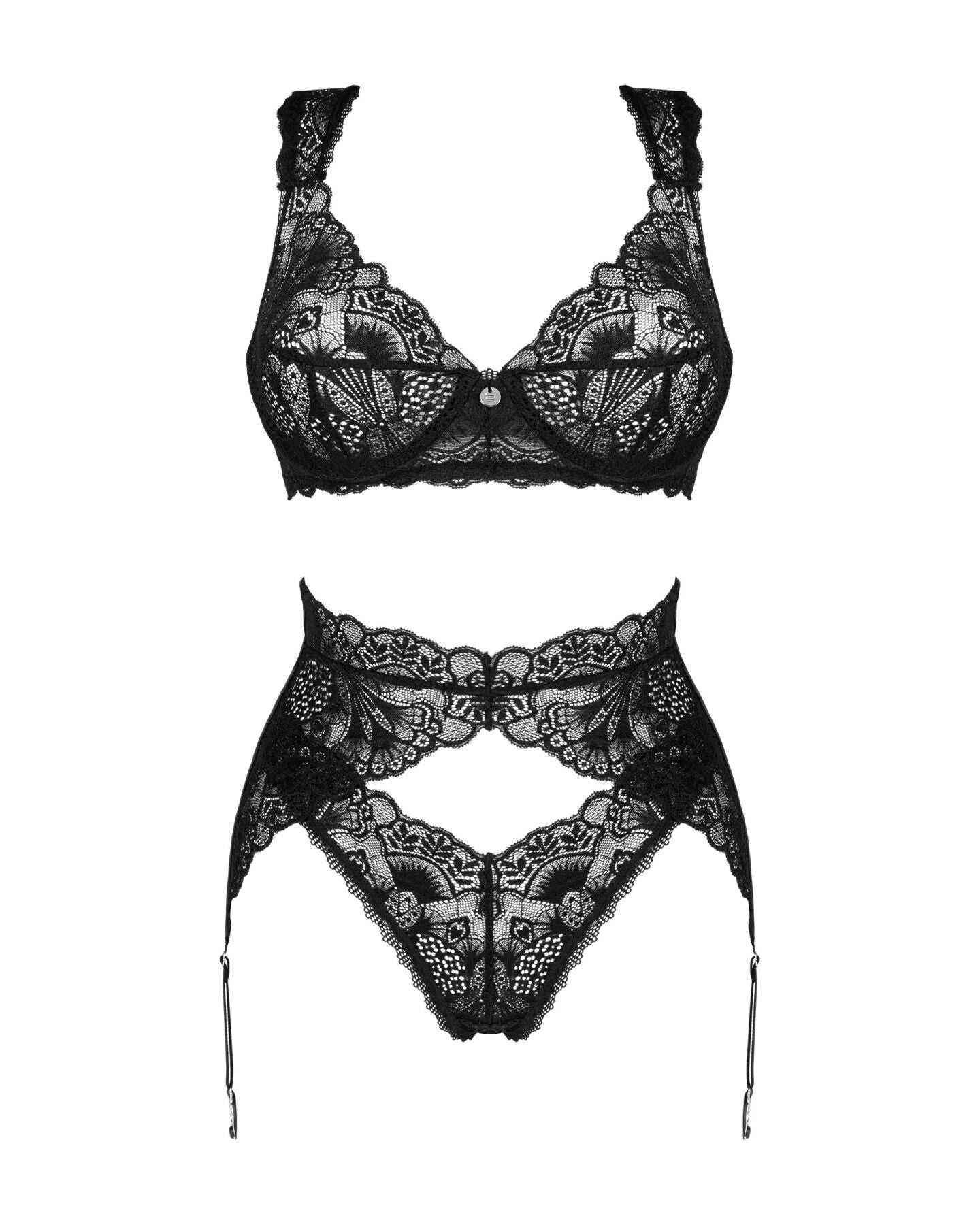 Obsessive (Польща) Комплект білизни Obsessive Donna Dream 3-pcs set XS/S Black, бюстгальтер, стрінги, пояс для панчіх