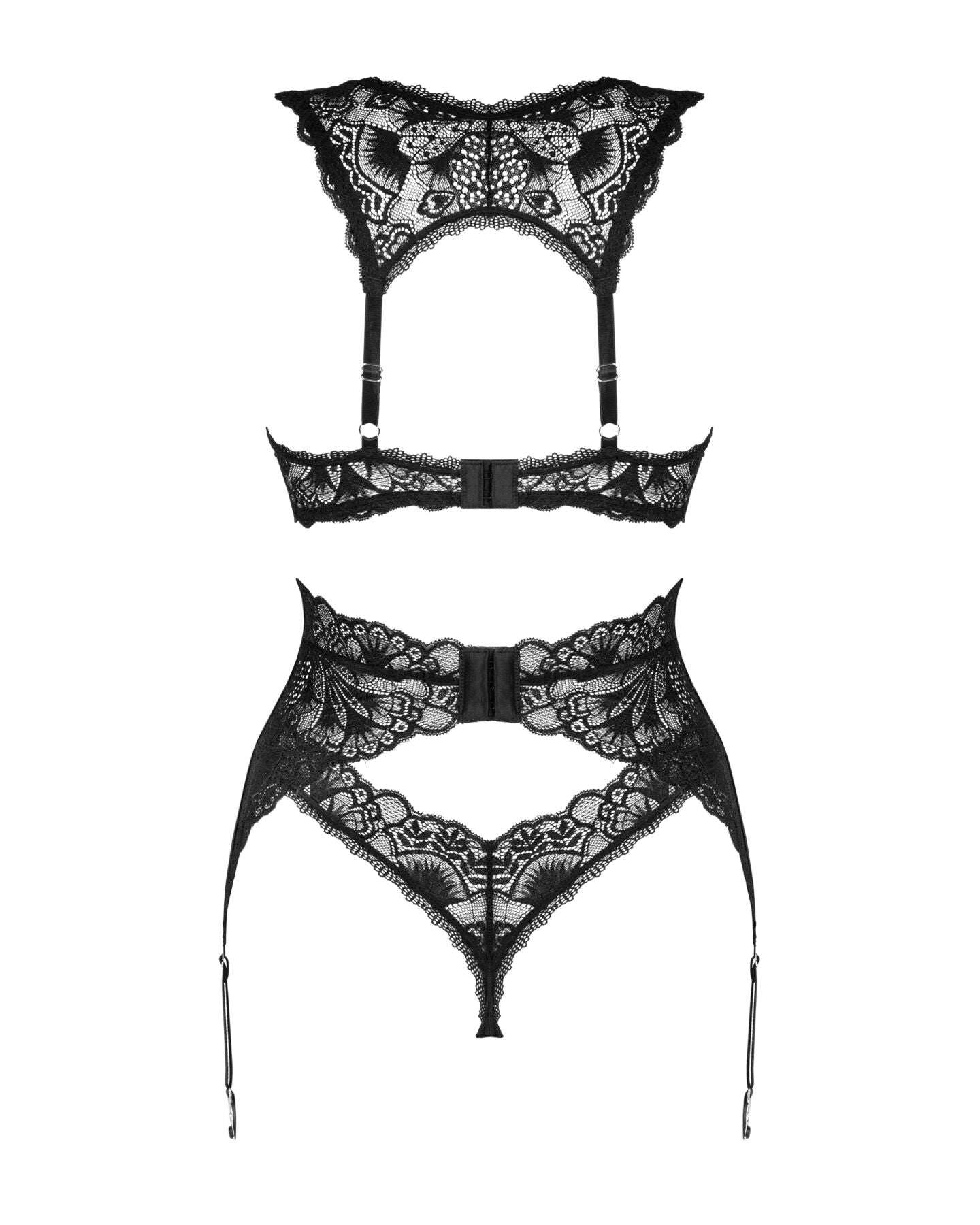 Obsessive (Польща) Комплект білизни Obsessive Donna Dream 3-pcs set XS/S Black, бюстгальтер, стрінги, пояс для панчіх