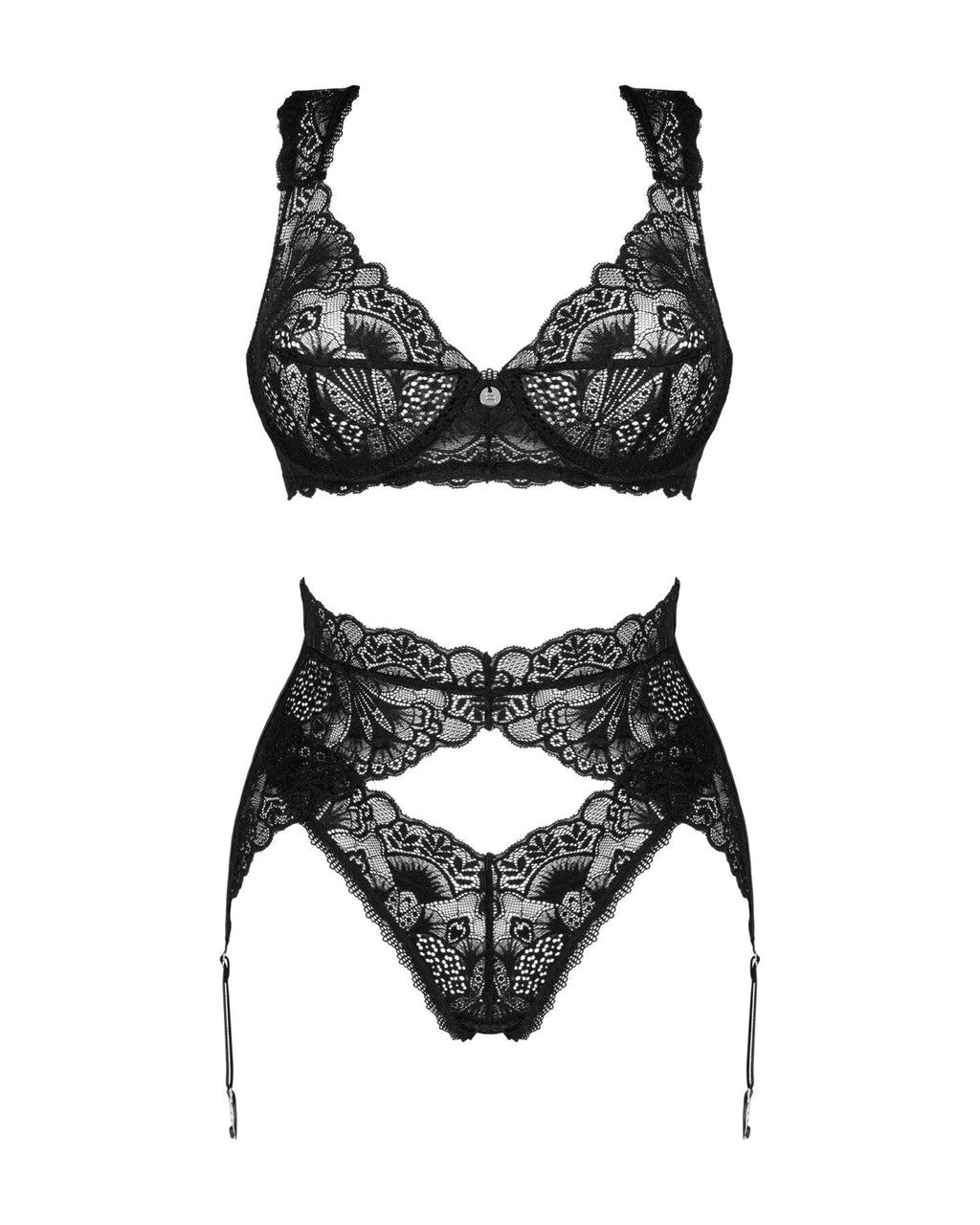 Obsessive (Польща) Комплект білизни Obsessive Donna Dream 3-pcs set XL/2XL Black, бюстгальтер, стрінги, пояс для панчіх