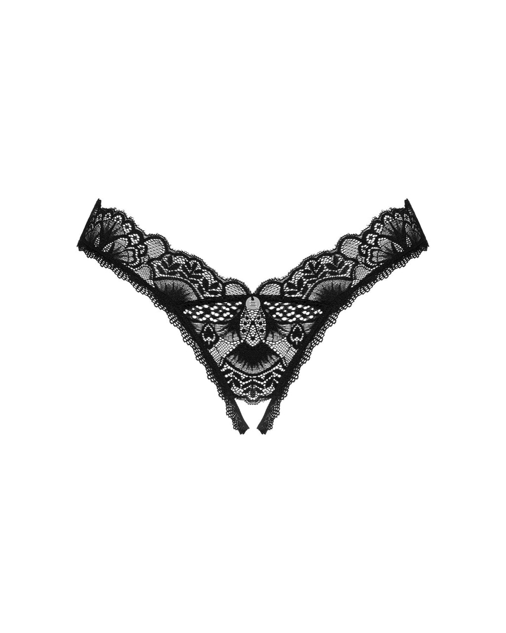 Мереживні стрінги Obsessive Donna Dream crotchless thong XS/S Black, відкритий д