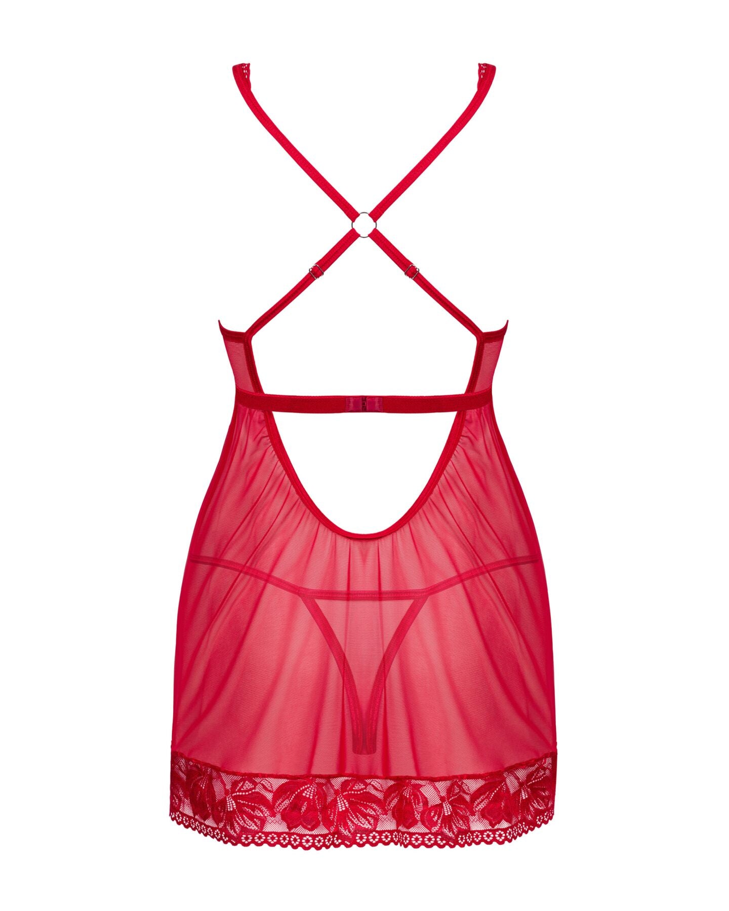 Obsessive (Польща) Прозора сорочка бебі-дол Obsessive Lacelove babydoll & thong XS/S Red, мереживо, стрінги
