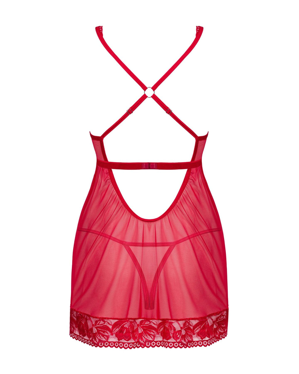Прозора сорочка бебі-дол Obsessive Lacelove babydoll & thong XS/S Red, мереживо,