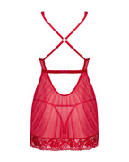 Прозора сорочка бебі-дол Obsessive Lacelove babydoll & thong XS/S Red, мереживо,