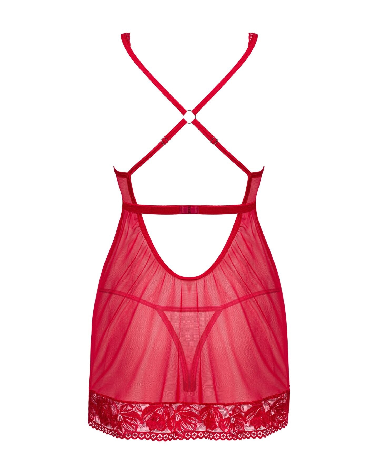 Прозора сорочка бебі-дол Obsessive Lacelove babydoll & thong XS/S Red, мереживо,