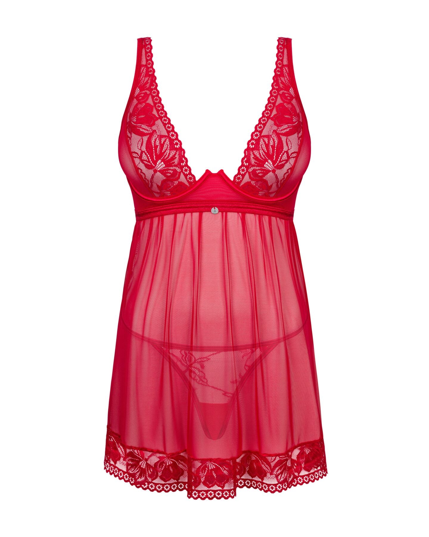 Obsessive (Польща) Прозора сорочка бебі-дол Obsessive Lacelove babydoll & thong M/L Red, мереживо, стрінги