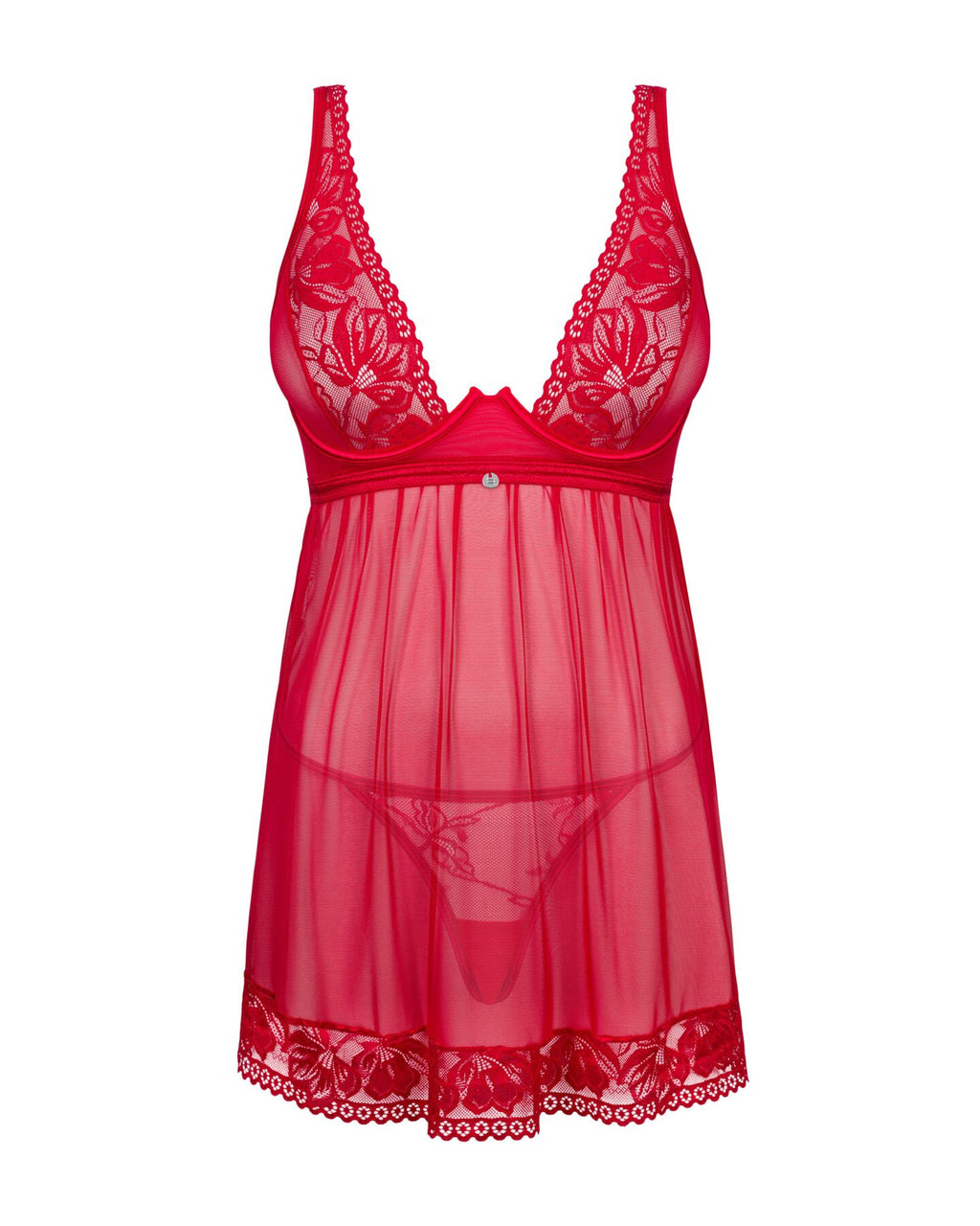 Obsessive (Польща) Прозора сорочка бебі-дол Obsessive Lacelove babydoll & thong XL/2XL Red, мереживо, стрінги