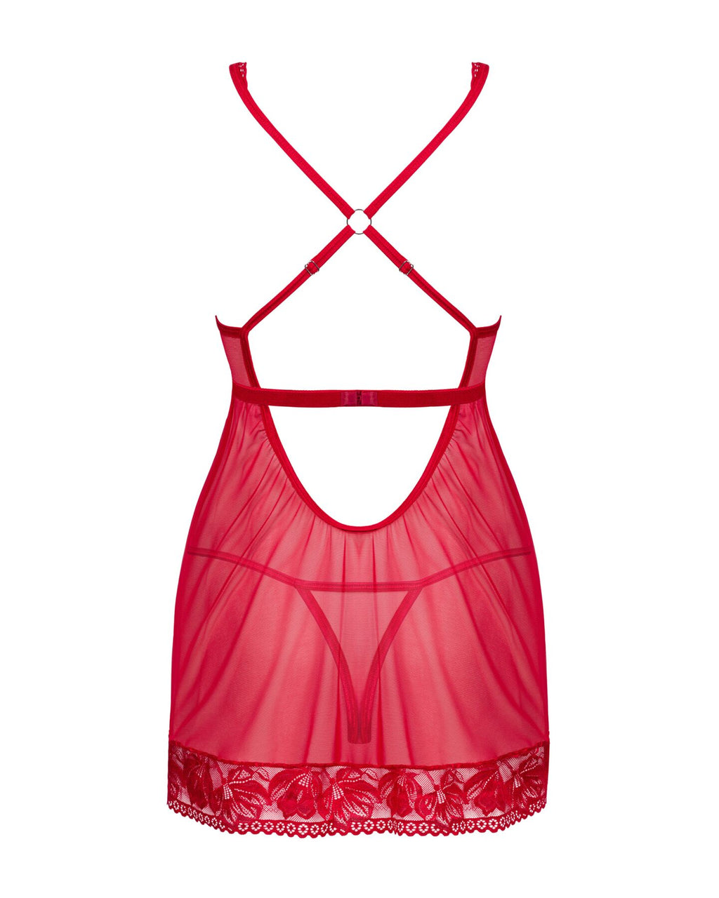Obsessive (Польща) Прозора сорочка бебі-дол Obsessive Lacelove babydoll & thong XL/2XL Red, мереживо, стрінги