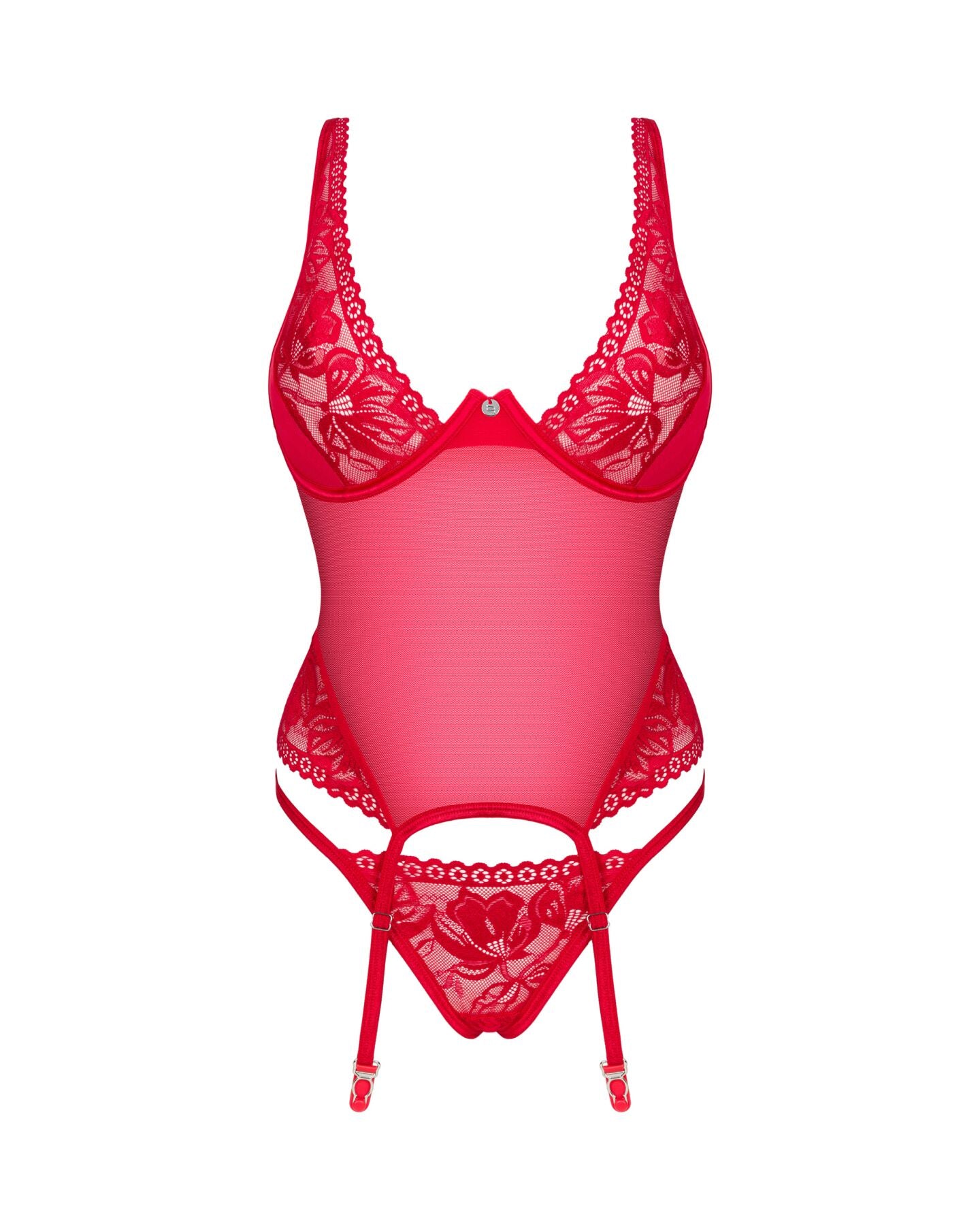 Obsessive (Польща) Прозорий корсет Obsessive Lacelove corset XS/S Red, мереживо, підв’язки для панчіх