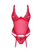 Прозорий корсет Obsessive Lacelove corset XS/S Red, мереживо, підв’язки для панч