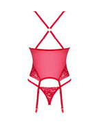 Прозорий корсет Obsessive Lacelove corset XS/S Red, мереживо, підв’язки для панч