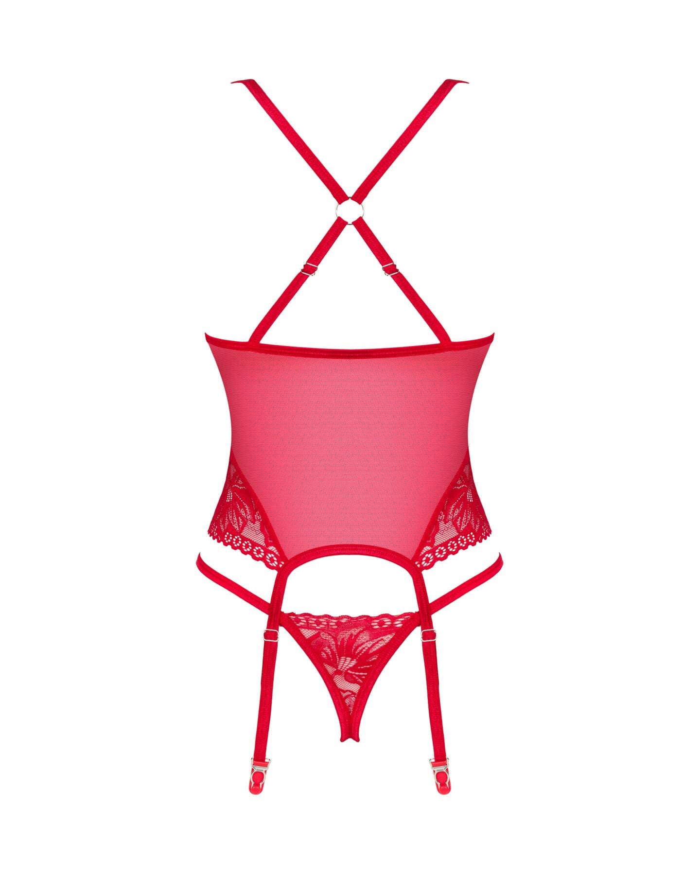 Obsessive (Польща) Прозорий корсет Obsessive Lacelove corset M/L Red, мереживо, підв’язки для панчіх