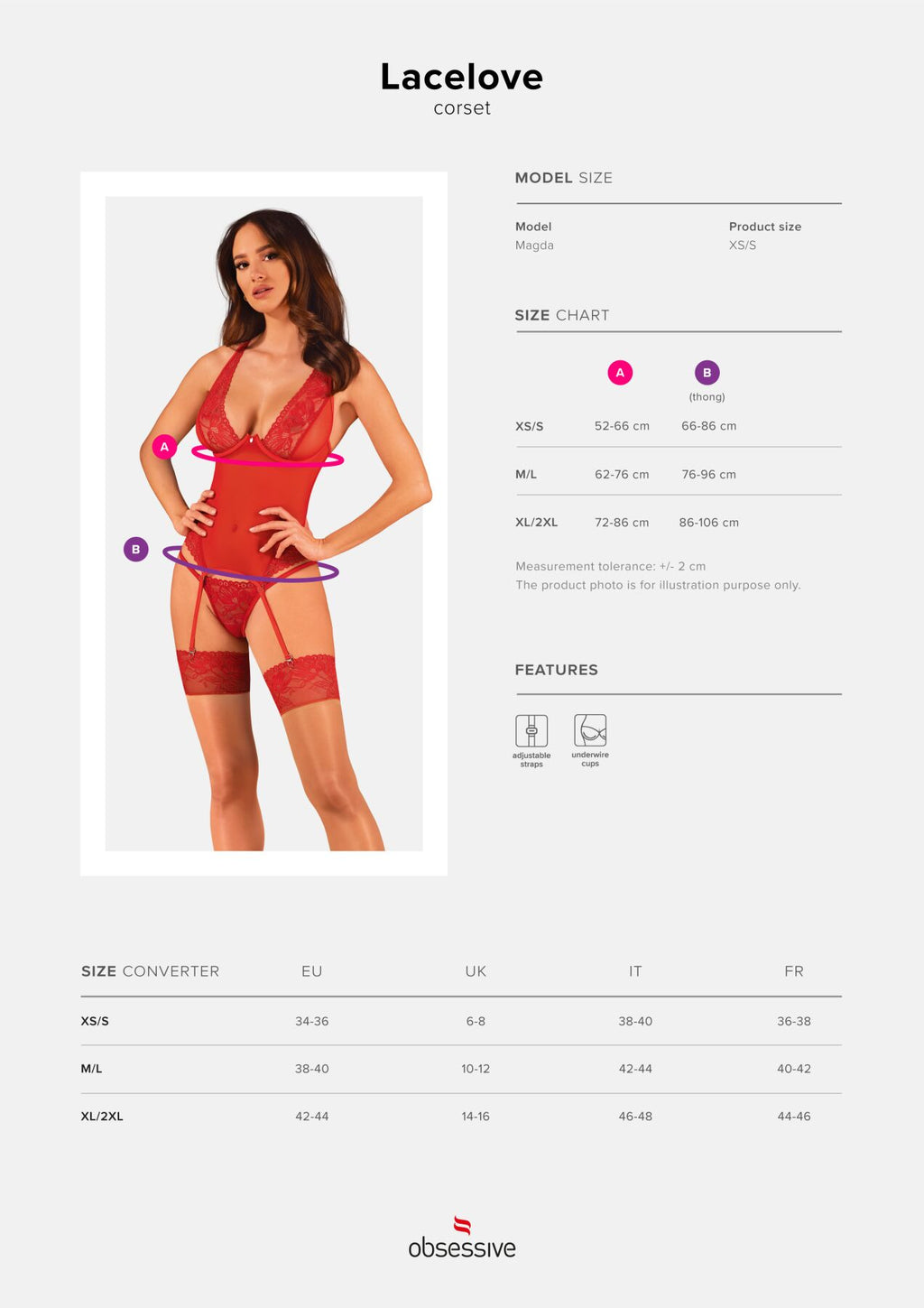 Obsessive (Польща) Прозорий корсет Obsessive Lacelove corset M/L Red, мереживо, підв’язки для панчіх