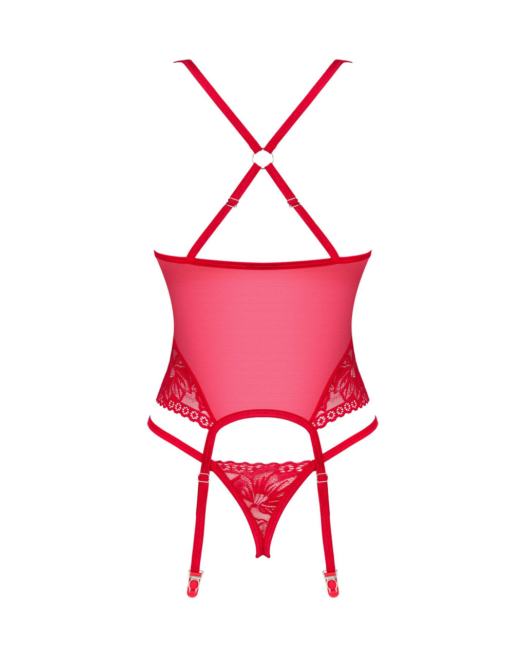Obsessive (Польща) Прозорий корсет Obsessive Lacelove corset XL/2XL Red, мереживо, підв’язки для панчіх