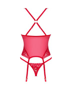 Прозорий корсет Obsessive Lacelove corset XL/2XL Red, мереживо, підв’язки для панчіх