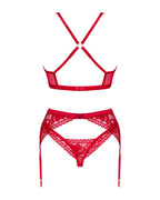 Комплект білизни Obsessive Lacelove cupless 3-pcs set XL/2XL Red, бюстгальтер, стрінги, пояс для панчіх