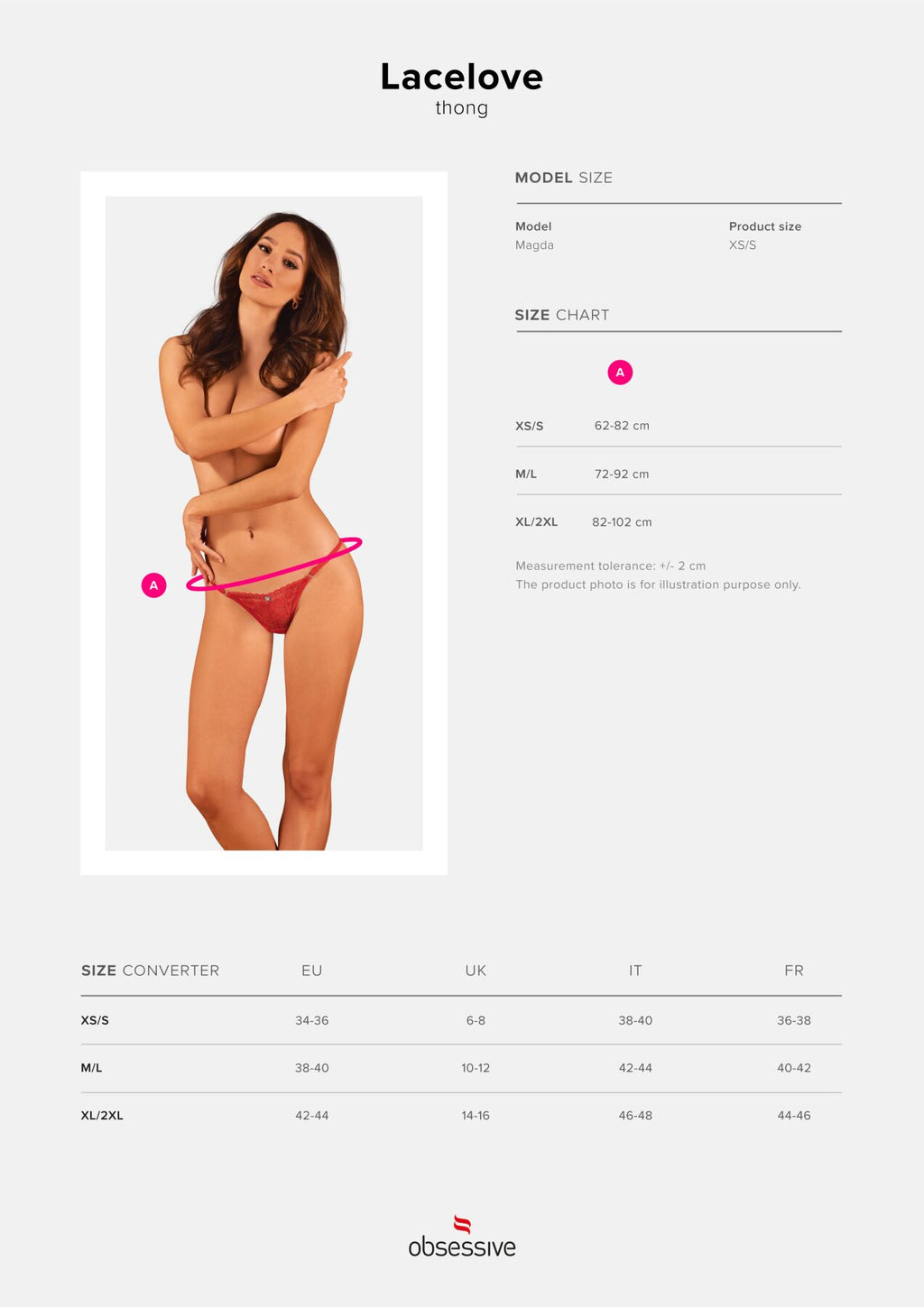 Obsessive (Польща) Мереживні стрінги Obsessive Lacelove thong XL/2XL Red, низька посадка