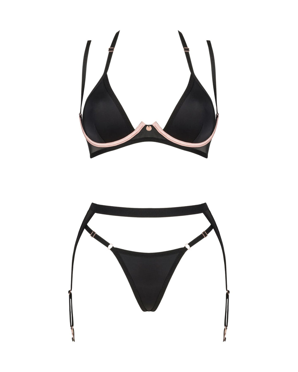 Obsessive (Польща) Комплект білизни Obsessive Selinne 3-pcs set XS/S Black, бюстгальтер, стрінги пояс для панчіх