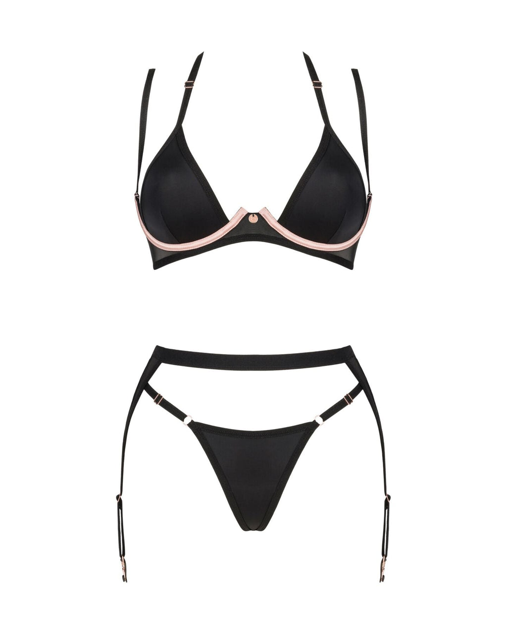 Комплект білизни Obsessive Selinne 3-pcs set M/L Black, бюстгальтер, стрінги поя