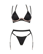 Комплект білизни Obsessive Selinne 3-pcs set M/L Black, бюстгальтер, стрінги поя