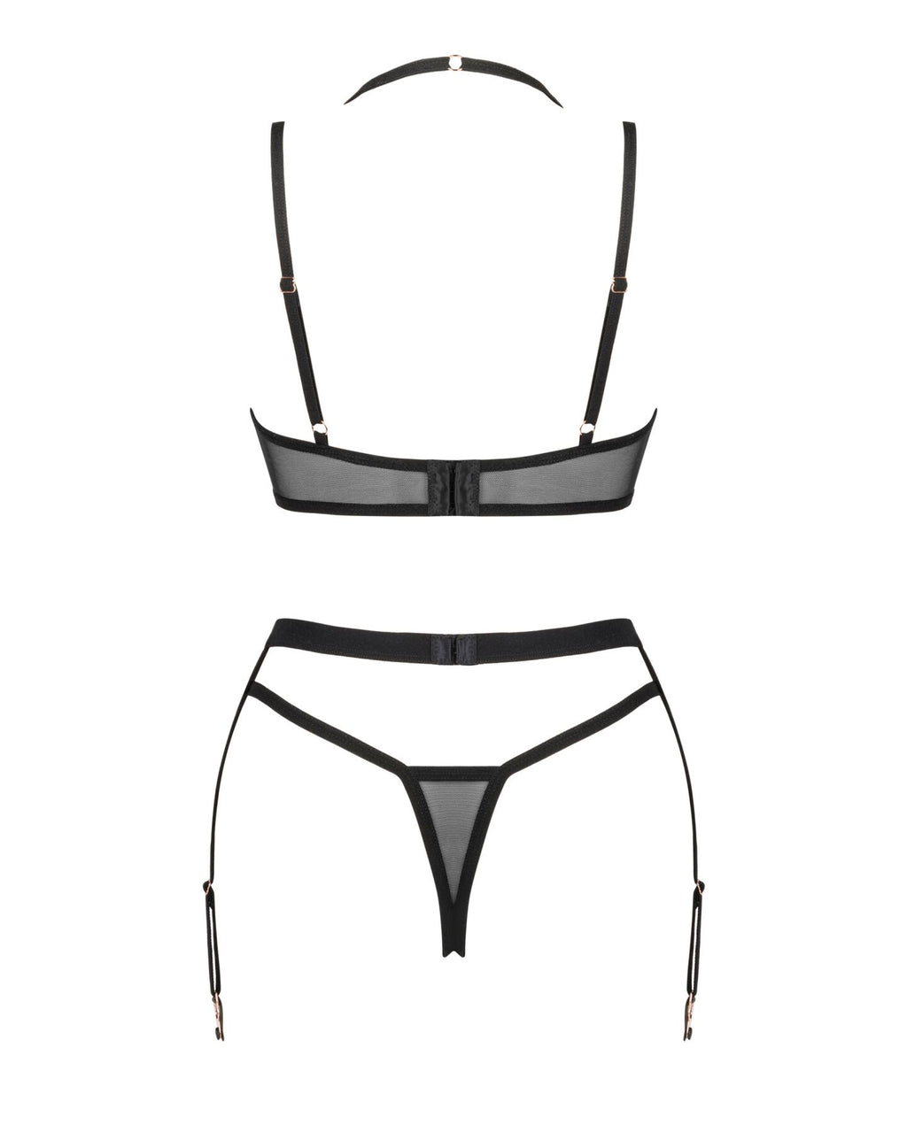 Obsessive (Польща) Комплект білизни Obsessive Selinne 3-pcs set M/L Black, бюстгальтер, стрінги пояс для панчіх