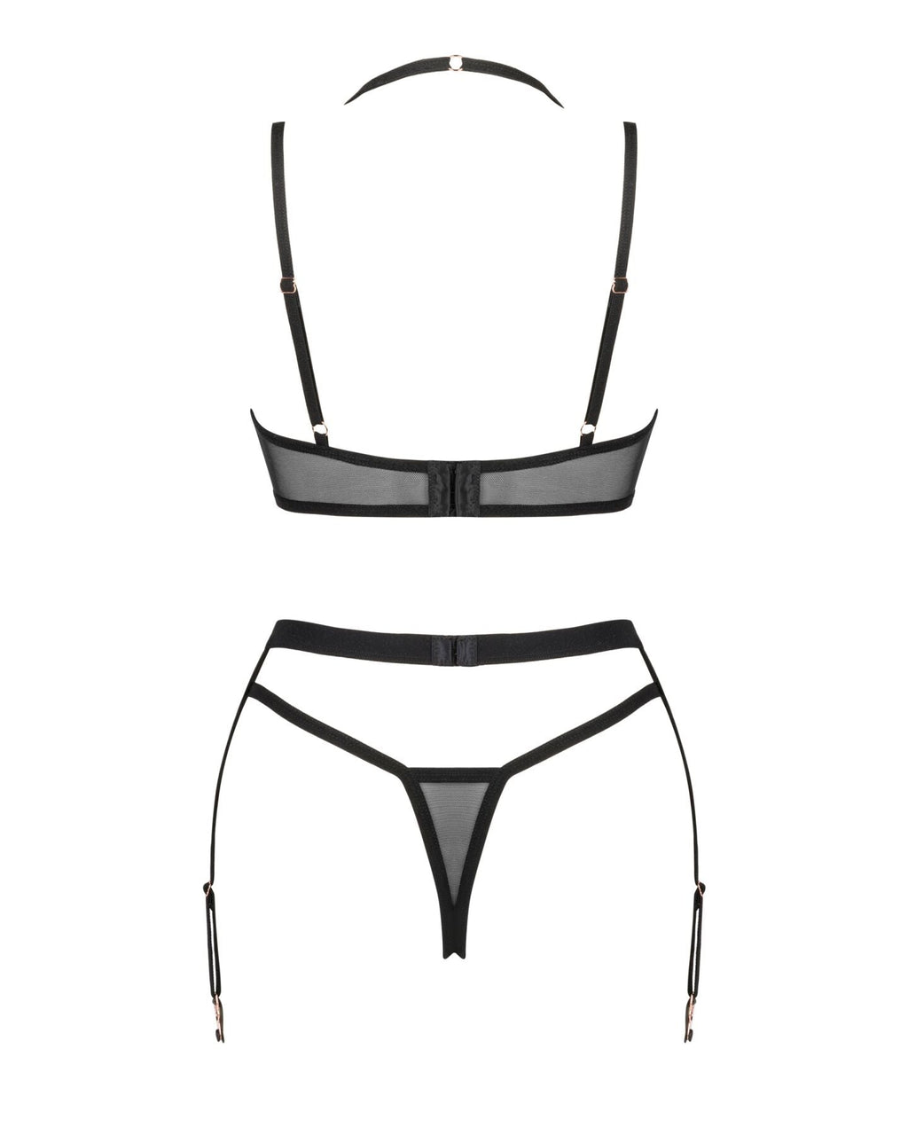 Комплект білизни Obsessive Selinne 3-pcs set M/L Black, бюстгальтер, стрінги поя